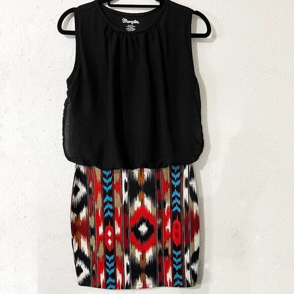 Wrangler Black &‎ Aztec Print Mini Dress - Picture 1 of 7